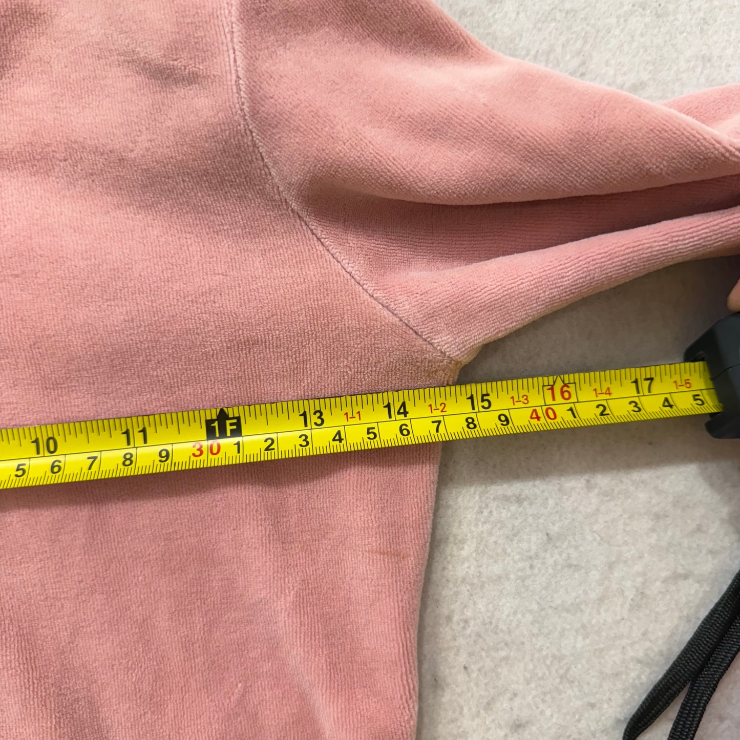 2003 Vintage Juicy Couture Pink Velour Zip-Up Hoodie White Stripe Rib Hem Size P
