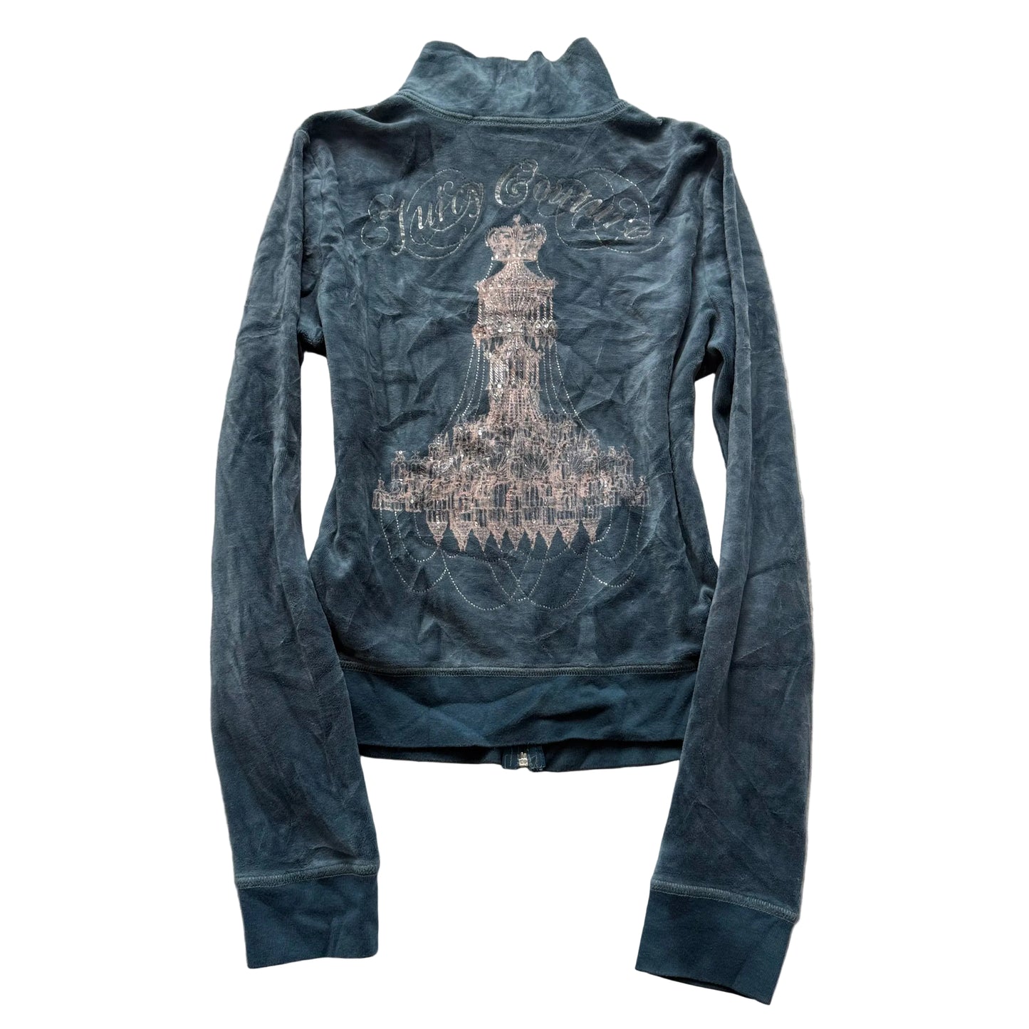 Juicy Couture Chandelier Women's Slate Blue Velour Zip-Up Track Jacket Size M