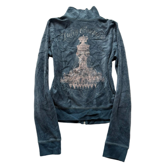 Juicy Couture Chandelier Women's Slate Blue Velour Zip-Up Track Jacket Size M