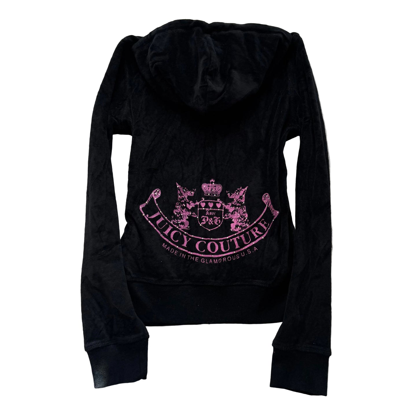 Vintage Juicy Couture Scottie Dogs Women's Black Velour Zip-Up Hoodie Logo Size S