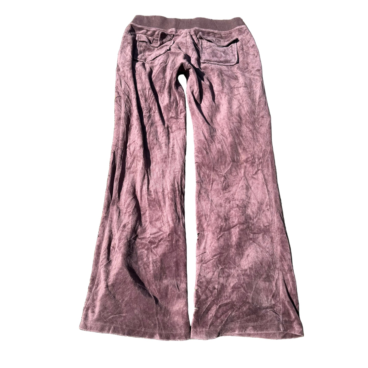 Vtg Juicy Couture Womens Dusty Rose Velour Flared Track Pant Back Pockets Size L