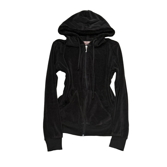 Vintage Juicy Couture Womens Black Velour Zip-Up Hoodie Loungewear Pocket Size S