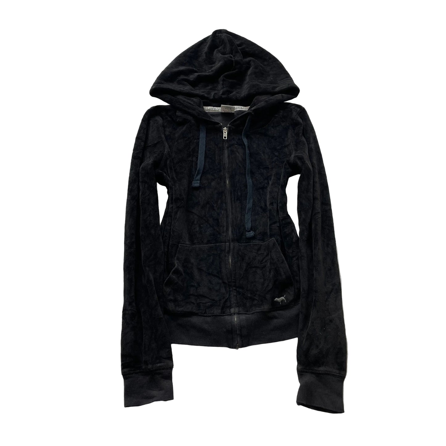 PINK Victoria's Secret Women's Black Velour Full Zip Hoodie Preppy Logo Size XS
