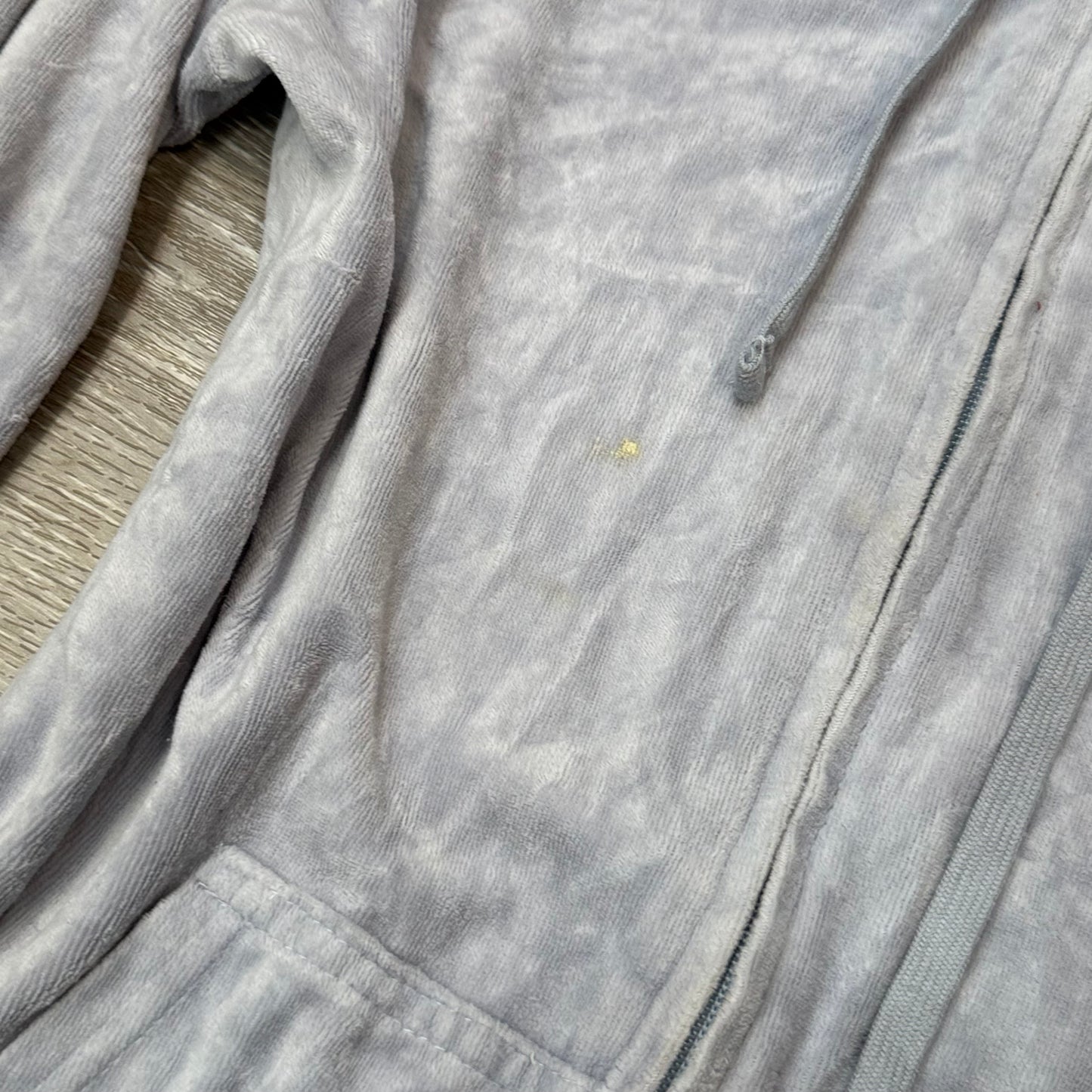 Vintage Juicy Couture Womens Ice Blue Velour Zip-Up Hoodie Drawstring Y2k Size S