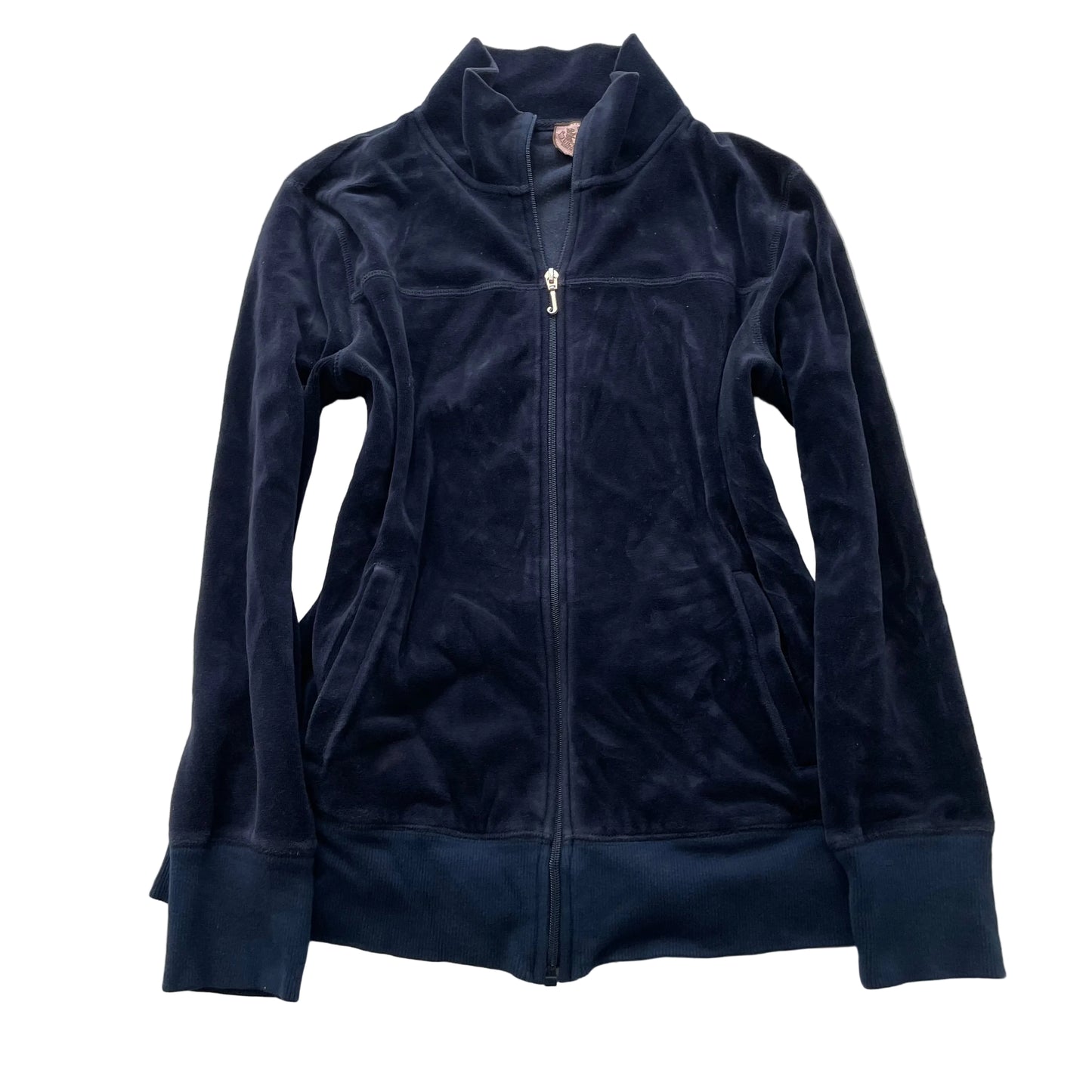 Vintage Juicy Couture Women's Navy Blue Velour Track Jacket Pockets Y2K Size L