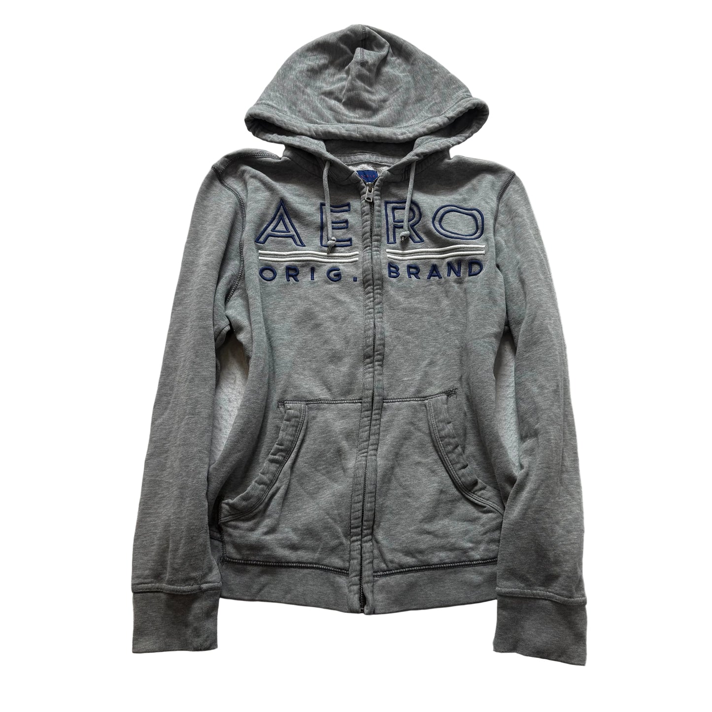 Aeropostale Mens Gray Fleece Full Zip Hoodie Pockets Embroidered Logo Y2k Size L