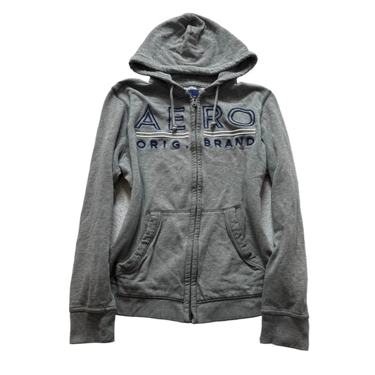 Aeropostale Mens Gray Fleece Full Zip Hoodie Pockets Embroidered Logo Y2k Size L