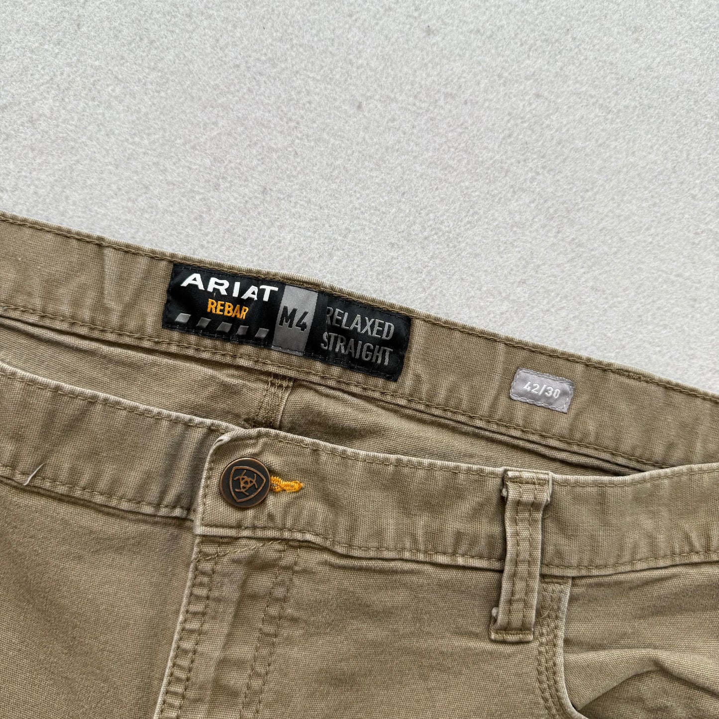 Ariat Rebar M4 Men's Khaki Canvas Straight Leg Work Pant Relaxed Fit Size 42x30