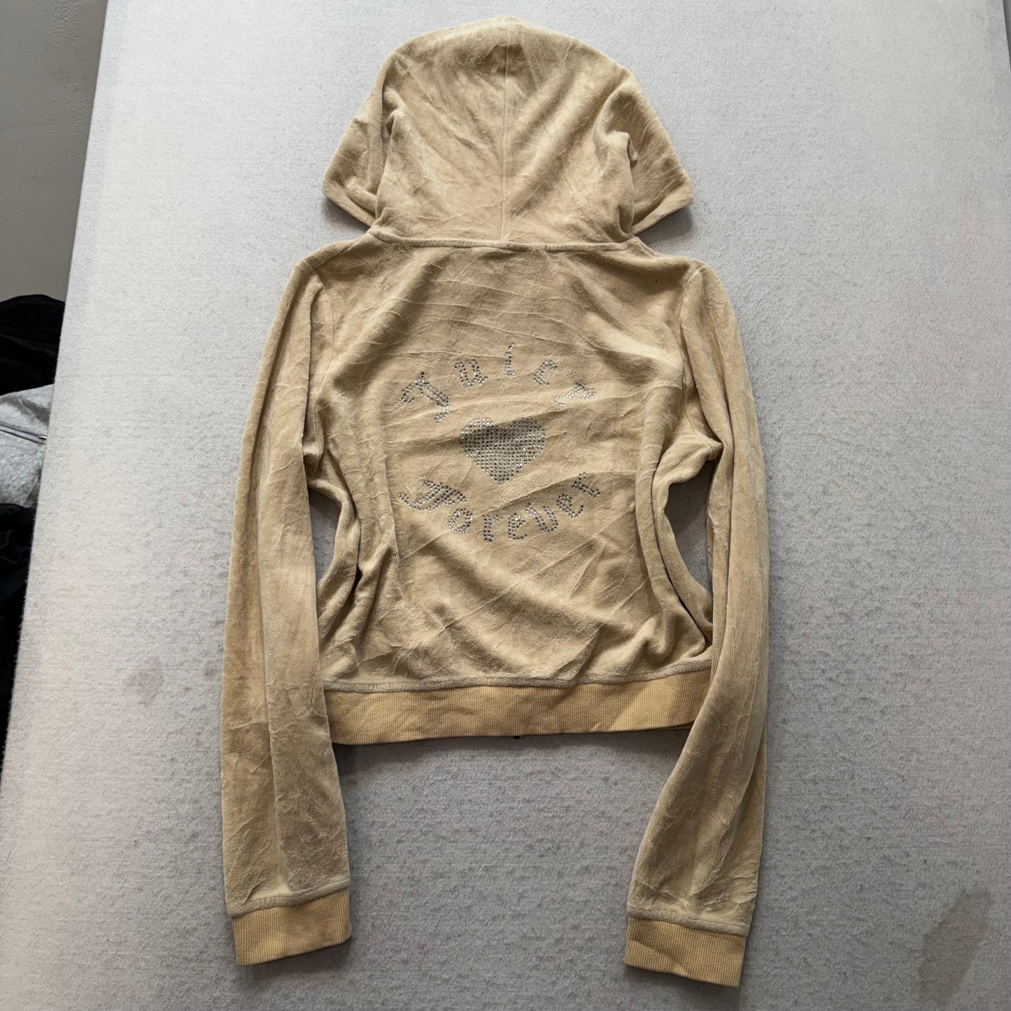 Juicy Couture Women's Beige Velour Tracksuit Set Hoodie & Flared Pant Size L/M