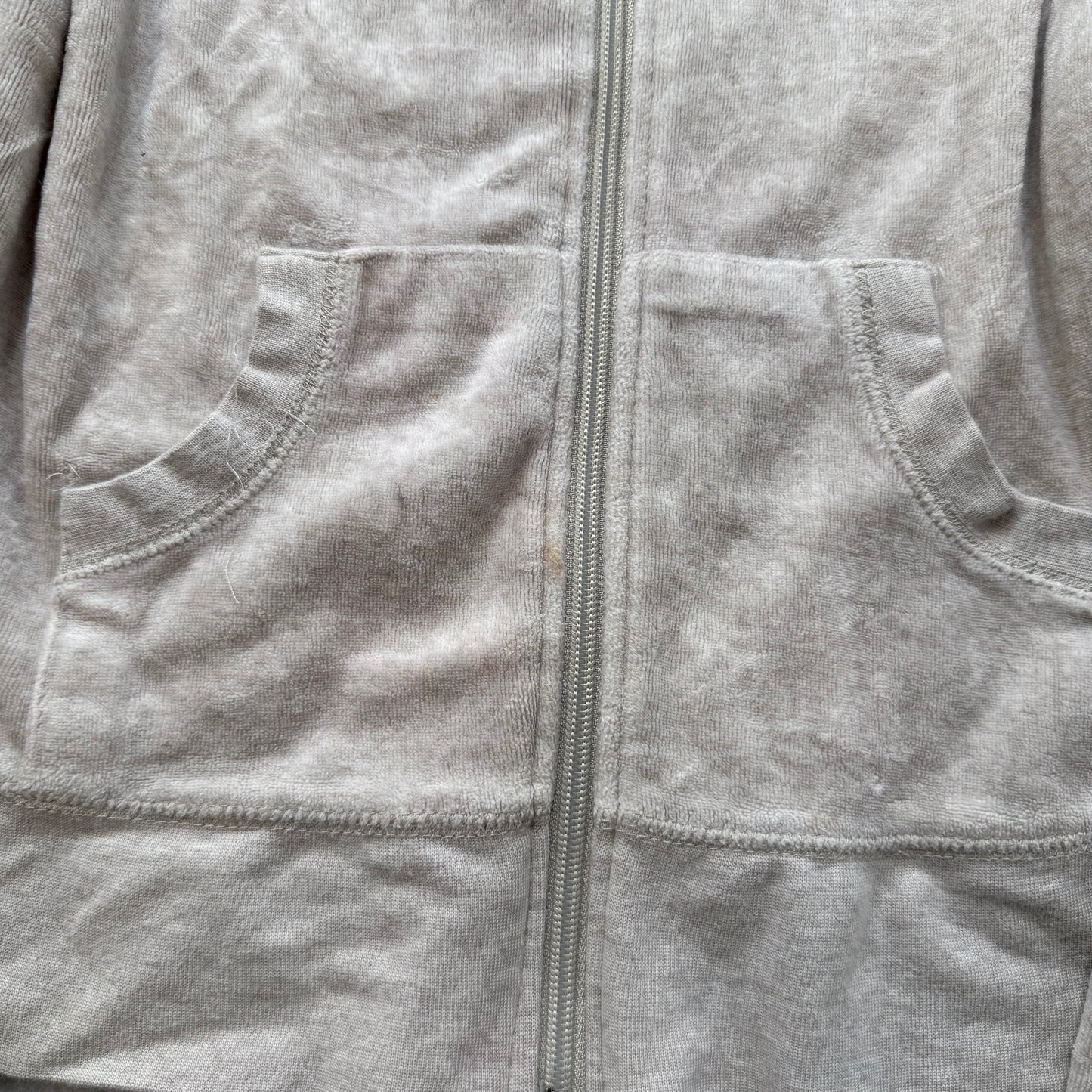 Vintage Juicy Couture Women's Light Taupe Velour Full Zip Hoodie Pockets Size S