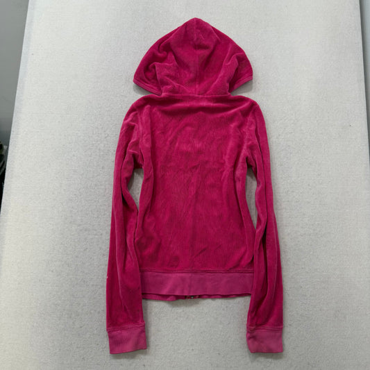 Vintage Juicy Couture Women's Pink Terrycloth Zip-Up Hoodie Pockets Size S