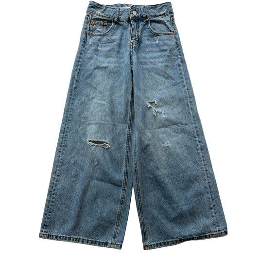 Zara Girl's Blue Regular Fit Wide Leg Denim Jeans Distressed Pocket Size 11-12