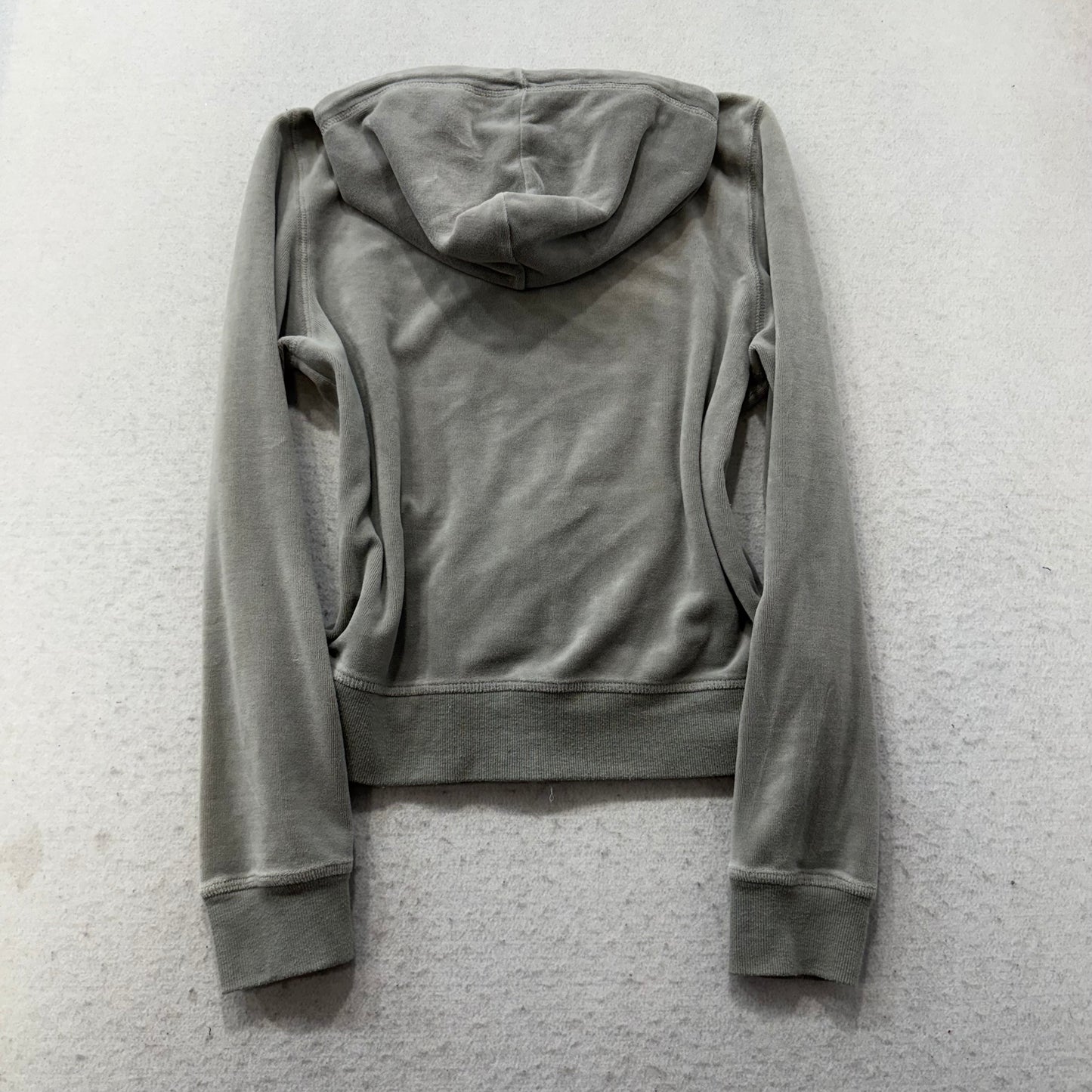 Vintage Juicy Couture Womens Gray Velour Zip-Up Hoodie Pockets Drawstring Size L