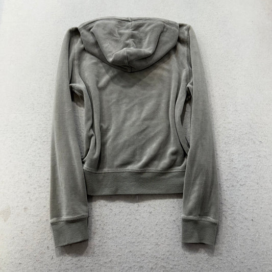 Vintage Juicy Couture Womens Gray Velour Zip-Up Hoodie Pockets Drawstring Size L