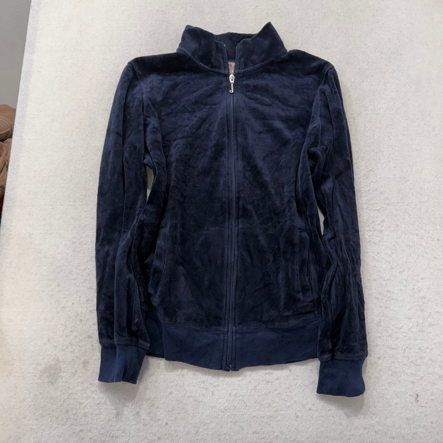 Juicy Couture Women Navy Velour Tracksuit Set Track Jacket & Flare Pant Size M/L