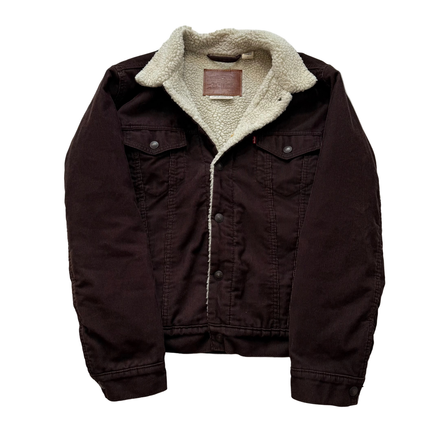Levi Strauss & Co. Men's Brown Corduroy Sherpa-Lined Trucker Jacket Y2K Size M