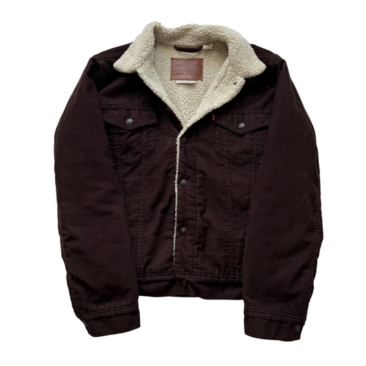 Levi Strauss & Co. Men's Brown Corduroy Sherpa-Lined Trucker Jacket Y2K Size M