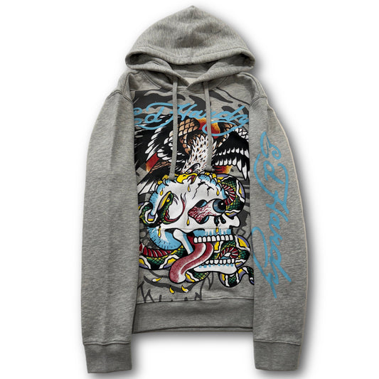 ED HARDY “Flying Skull” GREY PULLOVER HOODIE - Clean Curriculums 