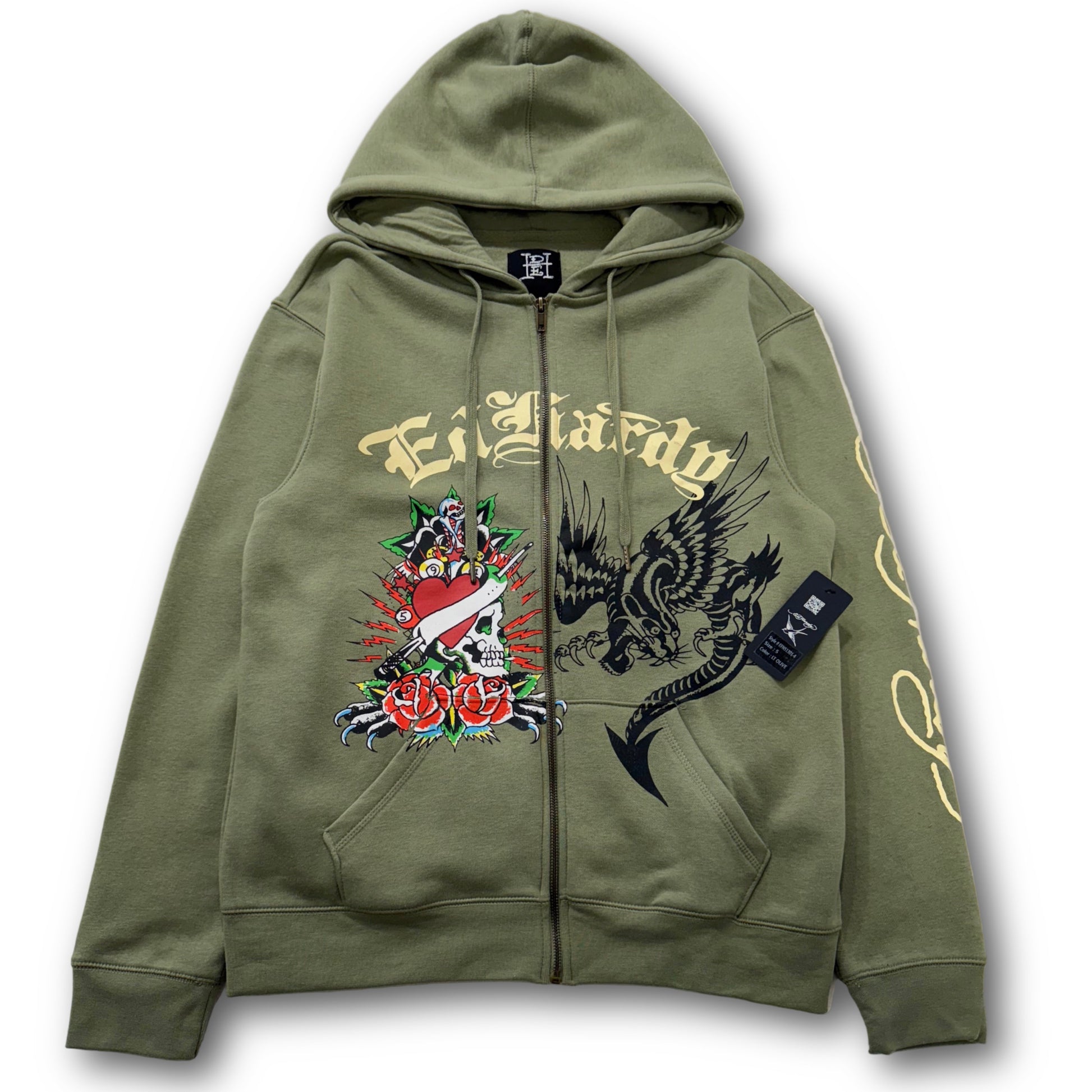 ED HARDY “Dragon Heart” SAGE ZIP UP HOODIE - Clean Curriculums 