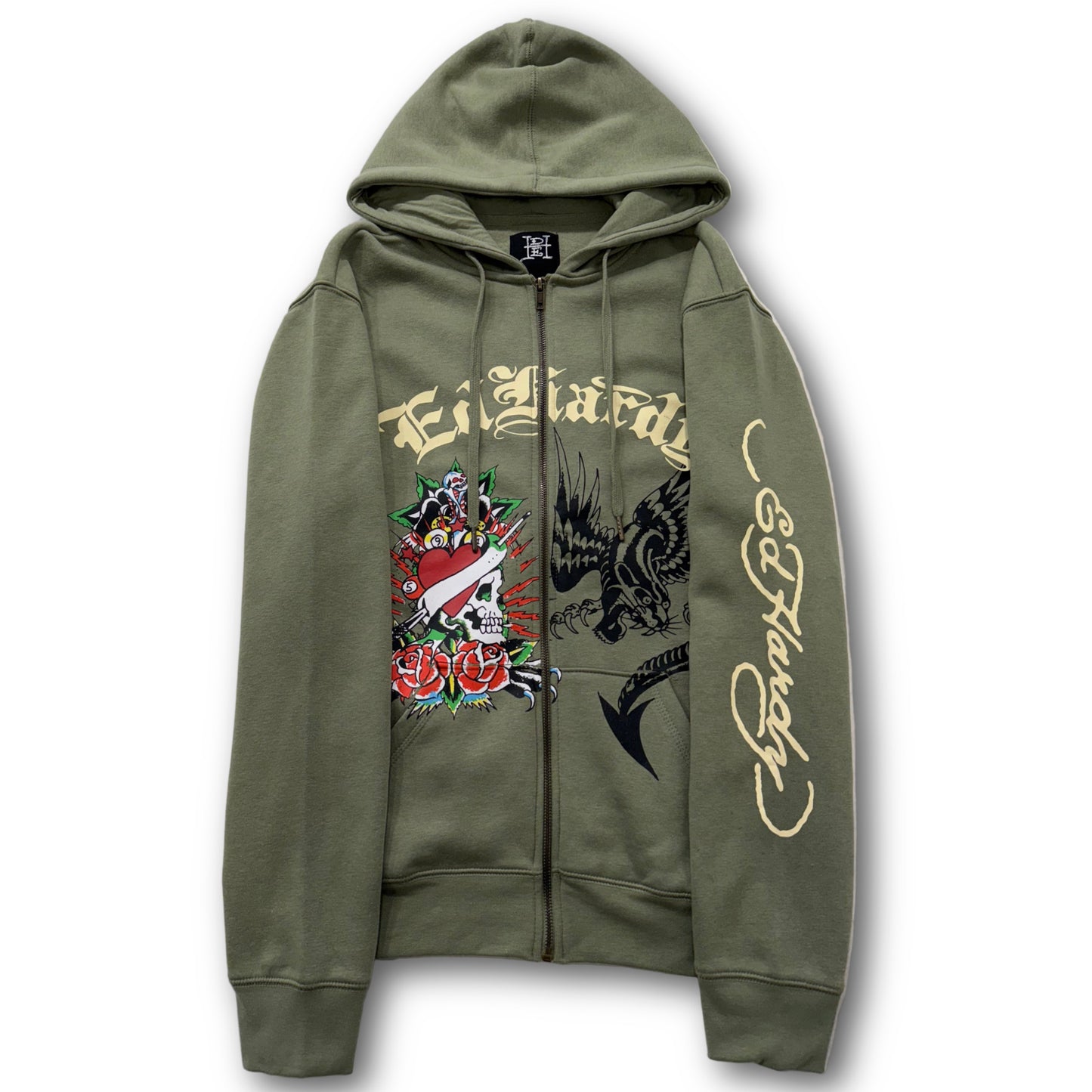 ED HARDY “Dragon Heart” SAGE ZIP UP HOODIE - Clean Curriculums 