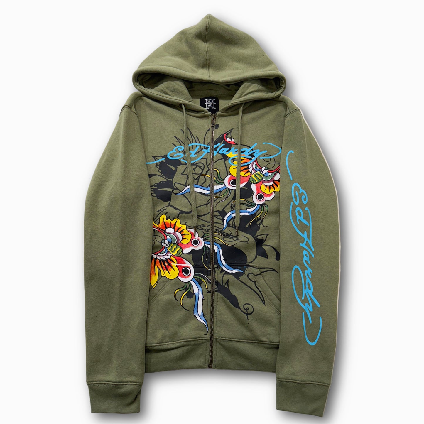 ED HARDY “Butterflies” SAGE ZIP UP HOODIE - Clean Curriculums 