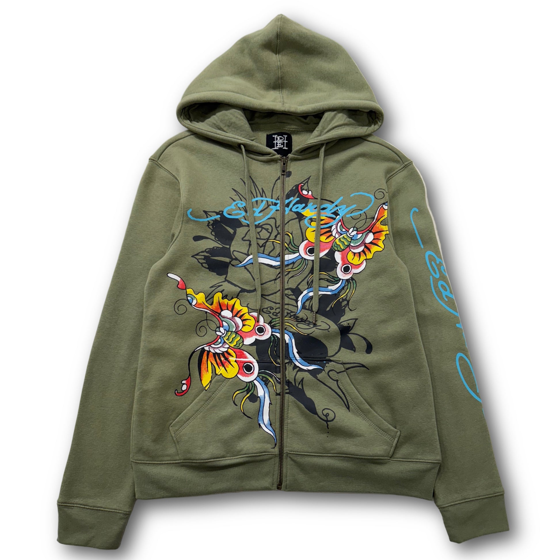ED HARDY “Butterflies” SAGE ZIP UP HOODIE - Clean Curriculums 