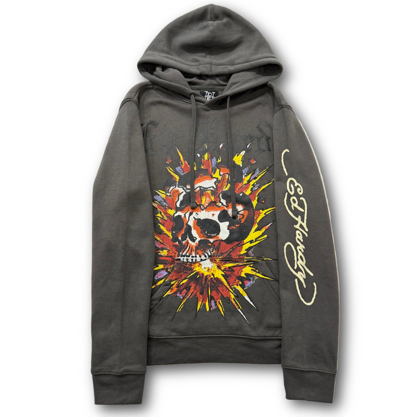 ED HARDY “Exploding Skull” CHARCOAL PULLOVER HOODIE - Clean Curriculums 