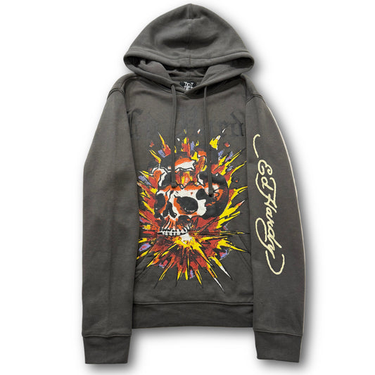 ED HARDY “Exploding Skull” CHARCOAL PULLOVER HOODIE - Clean Curriculums 
