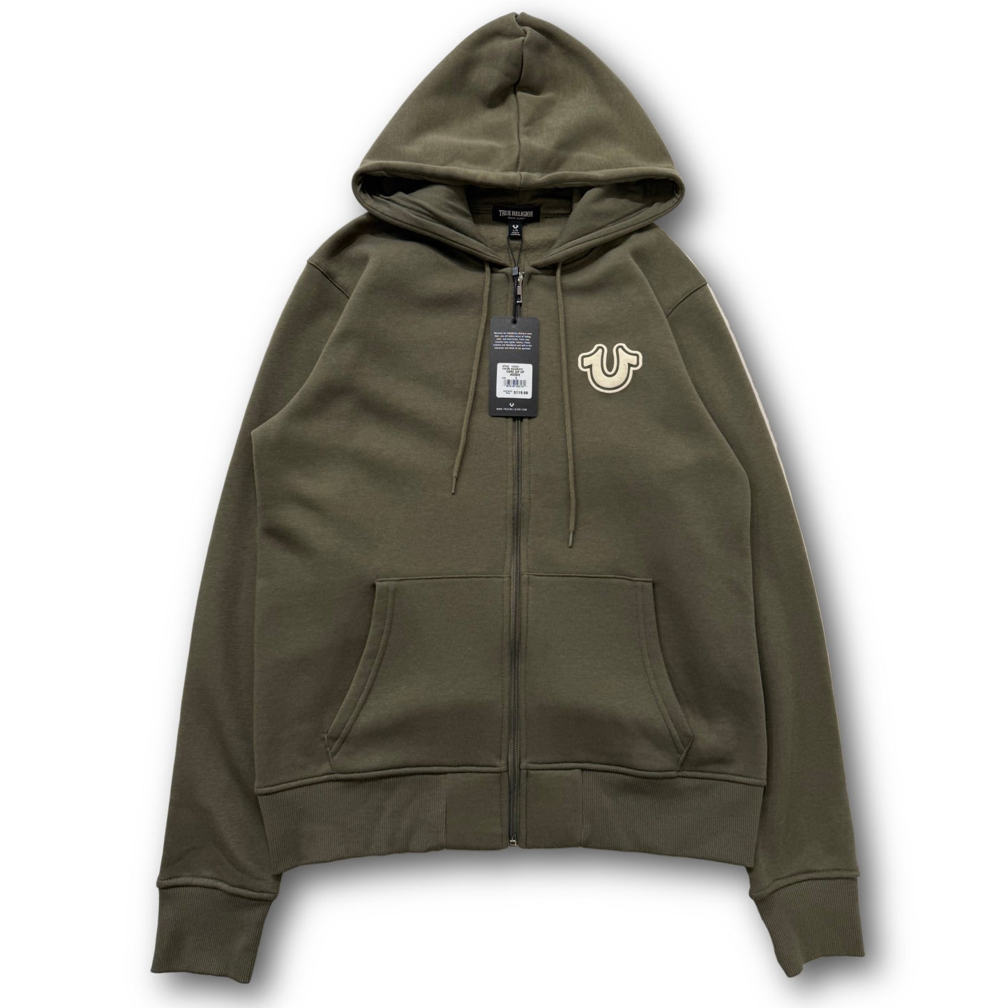 TRUE RELIGION Buddha PUFF PRINT Olive Zip Up Hoodie - Clean Curriculums 