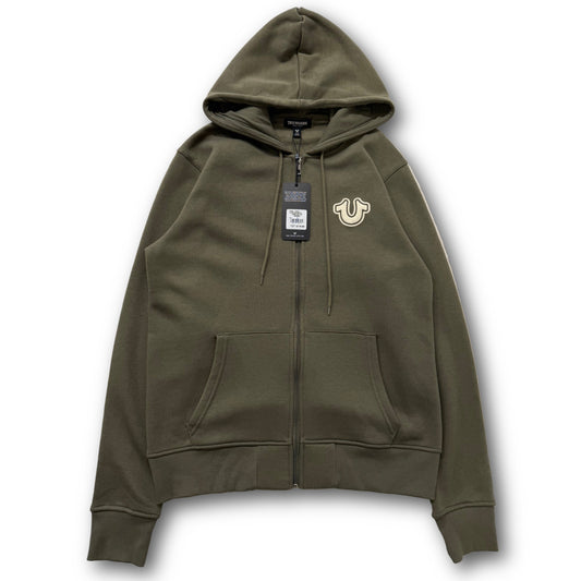 TRUE RELIGION Buddha PUFF PRINT Olive Zip Up Hoodie - Clean Curriculums 