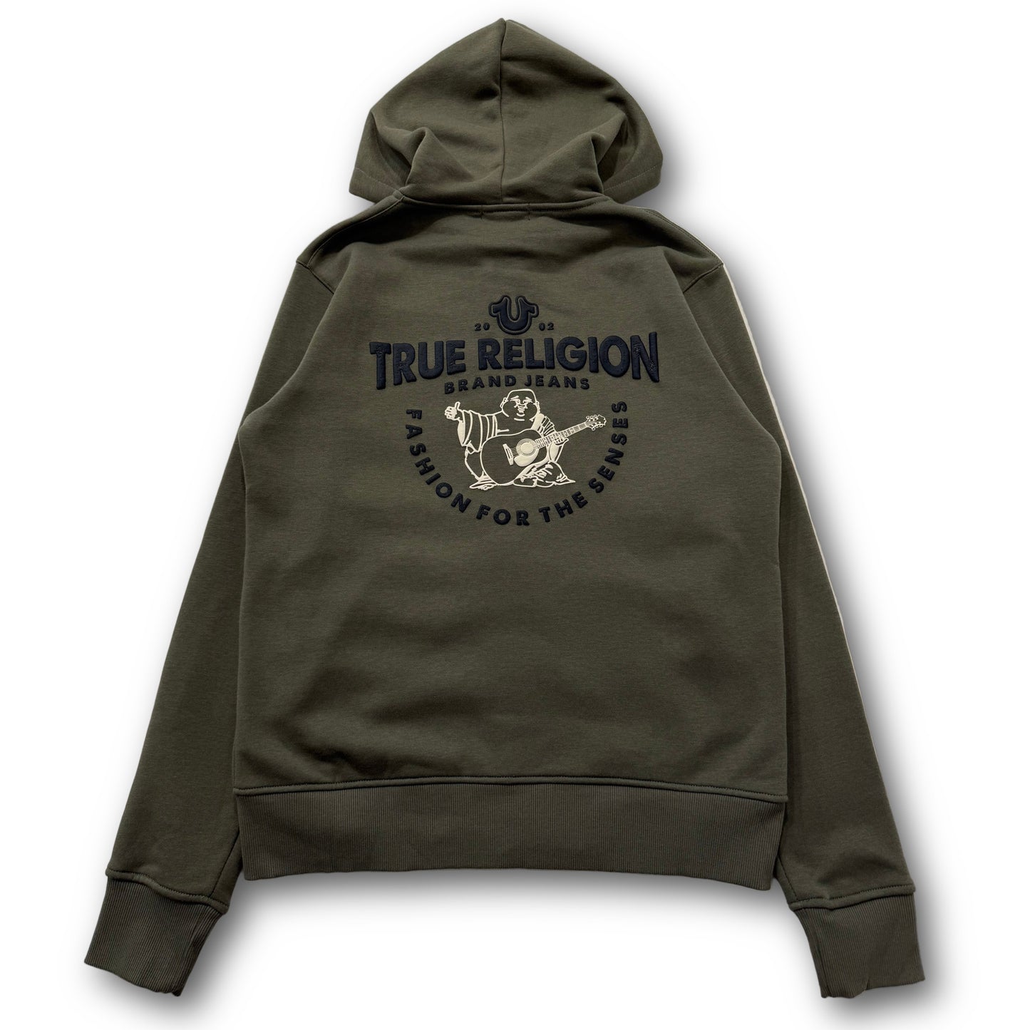 TRUE RELIGION Buddha PUFF PRINT Olive Zip Up Hoodie - Clean Curriculums 