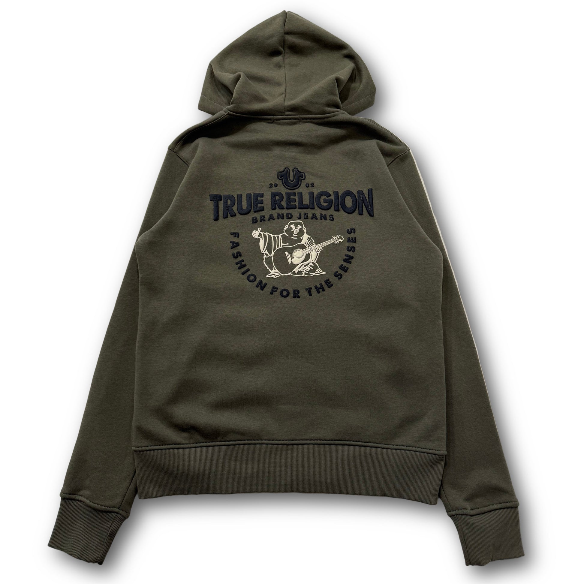 TRUE RELIGION Buddha PUFF PRINT Olive Zip Up Hoodie - Clean Curriculums 