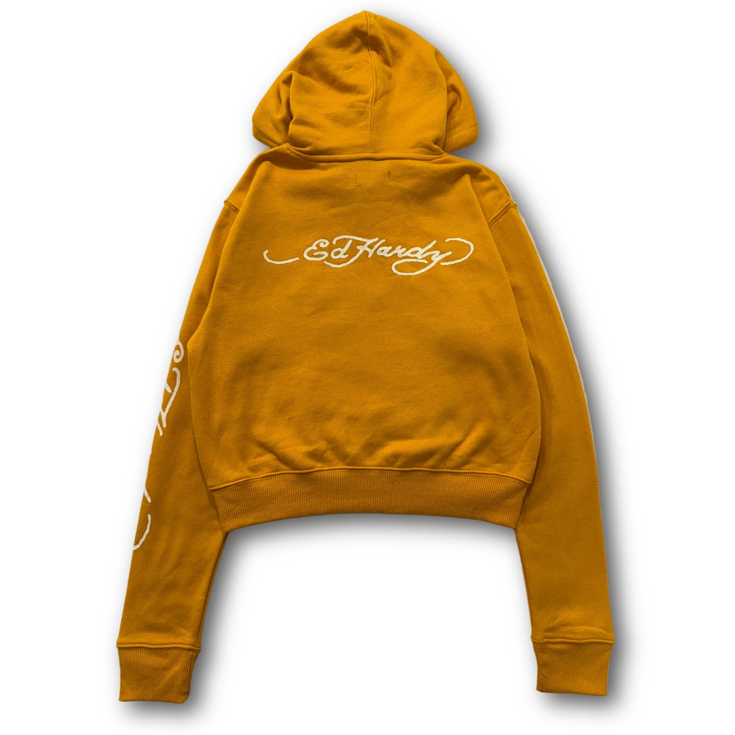 ED HARDY “Dragon” GOLDEN YELLOW CROPPED PULLOVER HOODIE - Clean Curriculums 