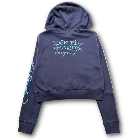 ED HARDY “Koi Fish” NAVY CROPPED PULLOVER HOODIE - Clean Curriculums 