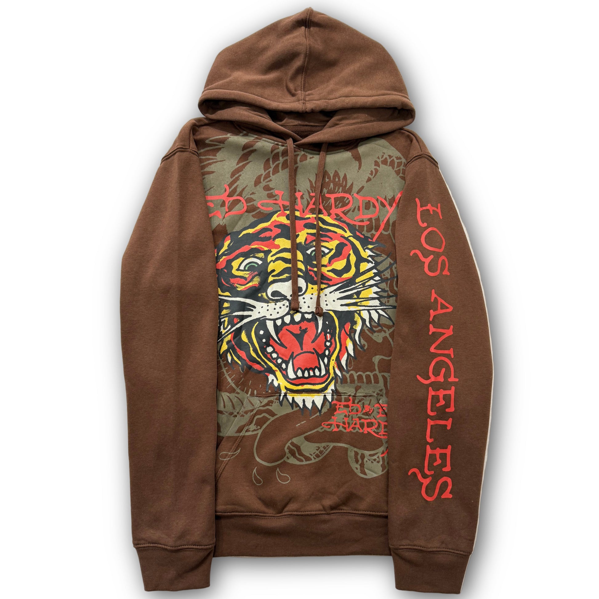 ED HARDY “Tiger Roar” BROWN PULLOVER HOODIE - Clean Curriculums 